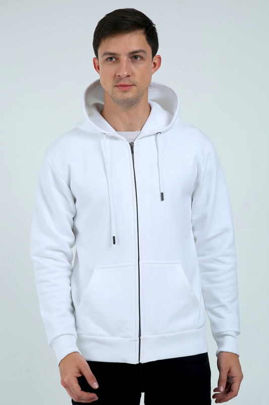 White Warm & Durable Unisex Heavyweight Zip Hoodie – Built to Last