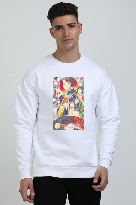 Demon Slayers Gang- White Oversized Sweat-Shirt