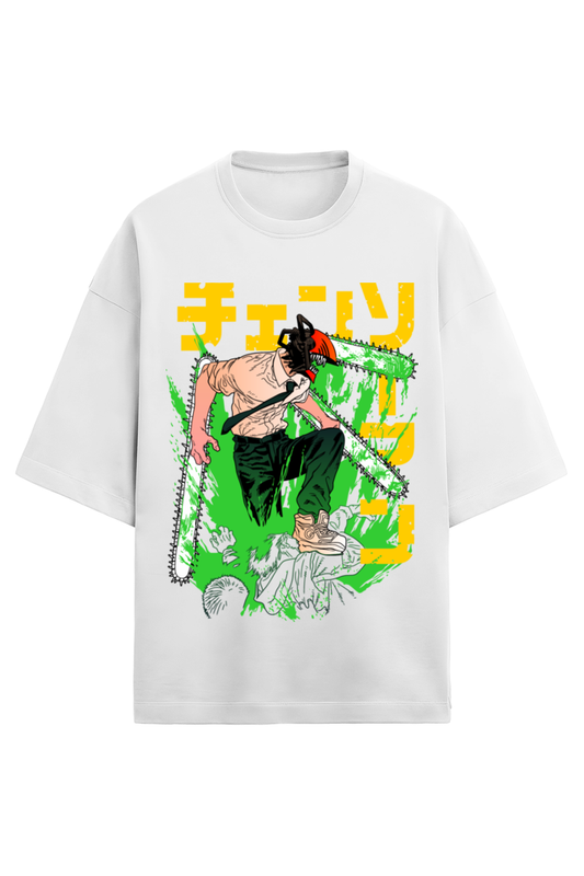 Denji's Fury- White OverSized Terry Shirts