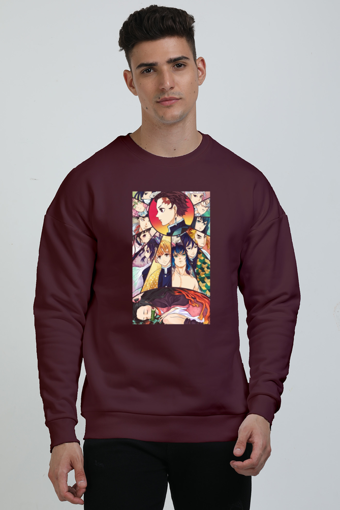 Demon Slayers Gang- Maroon Oversized Sweat-Shirt