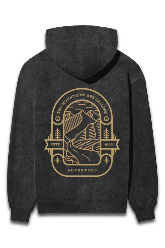 The Call of Mountains- Black Washed Hoodie