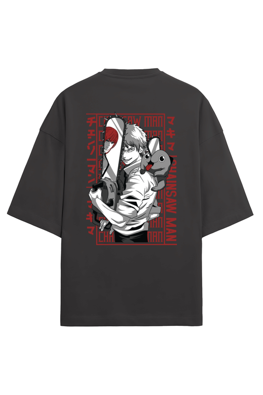 Denji & Pochita Duo- Black Oversized Terry T-Shirts