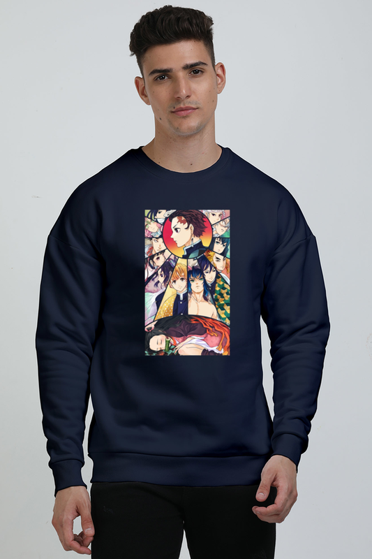 Demon Slayers Gang- Navy Blue Oversized Sweat-Shirt