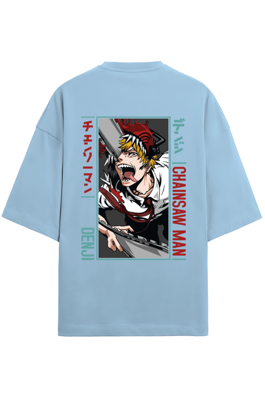 Devil Hunter Vibe- Dark light Blue Terry Oversized Tees