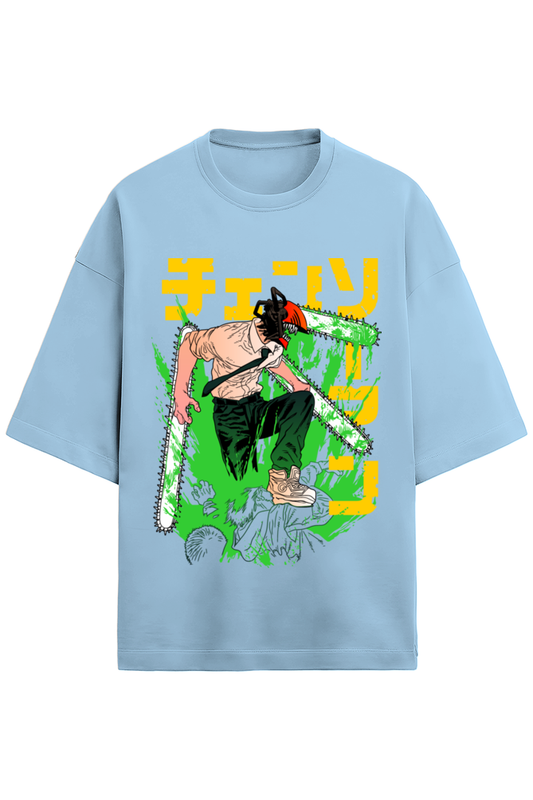 Denji's Fury- Light Blue OverSized Terry Shirts