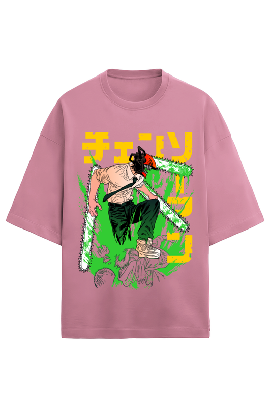 Denji's Fury- Light Pink OverSized Terry Shirts